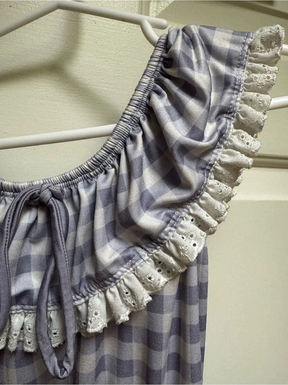 Wildling WDW 3T Gingham Check Swim Purple White Eyelet lace Ruffle & Tie Girls 3 - Picture 5 of 13